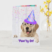 Golden Retriever Birthday Party Dog Kaart (Gele Bloem)