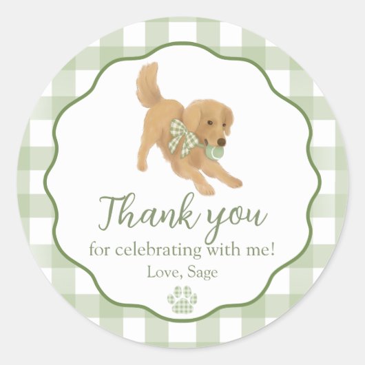 Golden Retriever Birthday Party Favor Thank You Ronde Sticker (Voorkant)