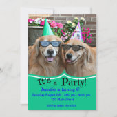 Golden Retriever Birthday Party Kaart (Voorkant)