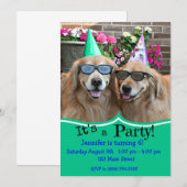 Golden Retriever Birthday Party Kaart (Voorkant / Achterkant)