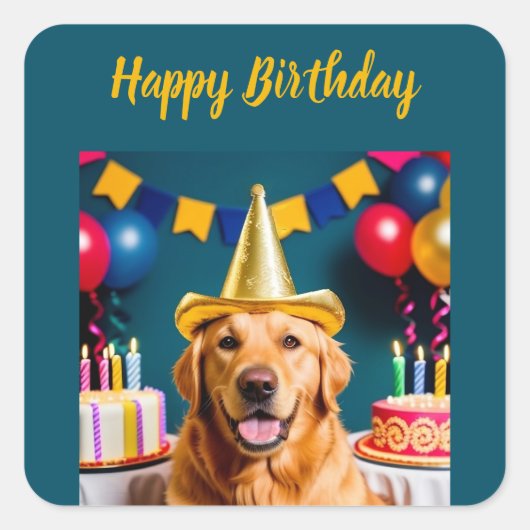 Golden Retriever Birthday Vierkante Sticker (Voorkant)