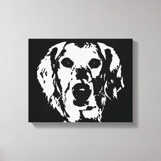 Golden Retriever Black White Wrapped Canvas Print (Voorkant)
