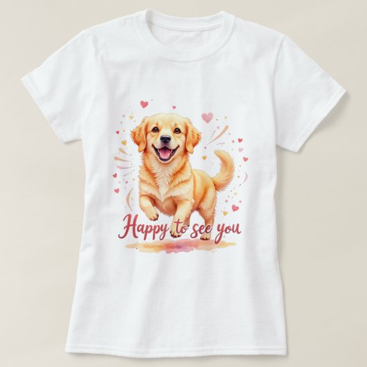 Golden Retriever "Blij om je te zien" T-shirt (Design voorkant)