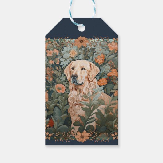 Golden Retriever  Bloemen Tapestry Cadeaulabel (Voorkant)