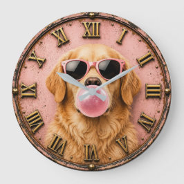 Golden Retriever Blowing Pink Bubble Gum Grote Klok