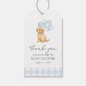 Golden Retriever Blue Gingham Baby shower Cadeaulabel (Voorkant)