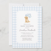 Golden Retriever Blue Gingham Baby shower Kaart (Voorkant)
