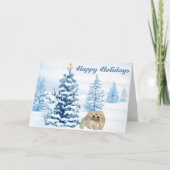 Golden Retriever Blue Tree Christmas Kaart (Voorkant)