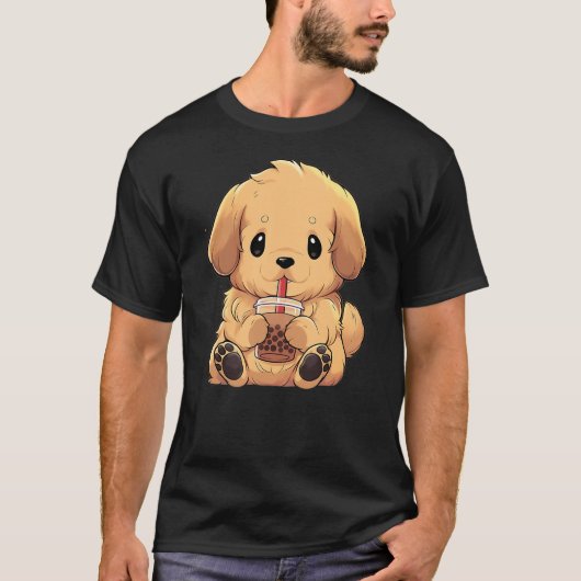 Golden Retriever Boba Tea Bubble Tea Anime Kawaii T-shirt (Voorkant)