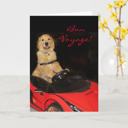 Golden Retriever Bon Voyage in auto Kaart (Gele Bloem)