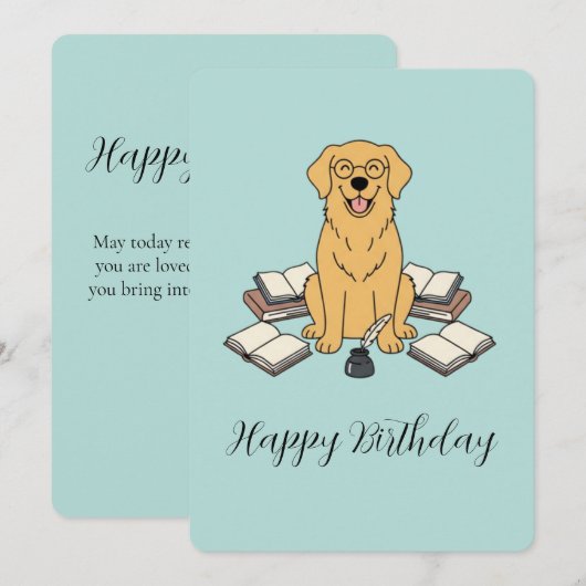 Golden Retriever Bookworm Opal Birthday Greeting Kaart (Voorkant / Achterkant)