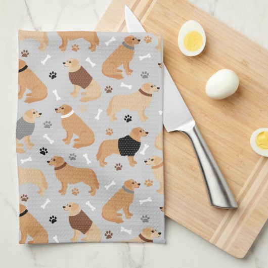 Golden Retriever Botten en Paws Kitchen Towel Theedoek (Quarter Fold)
