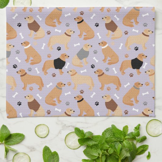 Golden Retriever Botten en Paws Kitchen Towel Theedoek (Gevouwen)