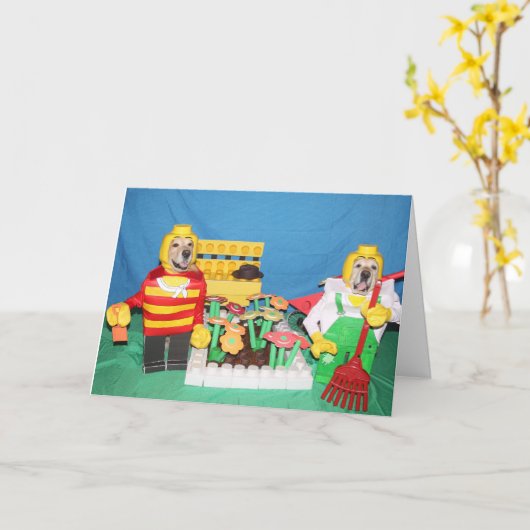 Golden Retriever bouwstenen verjaardag Kaart (Gele Bloem)