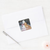 Golden Retriever bouwt een sneeuwpop Vierkante Sticker (Envelop)