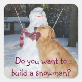 Golden Retriever bouwt een sneeuwpop Vierkante Sticker