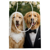 Golden Retriever Bride and Groom Portrait Medium Cadeauzakje (Voorkant)