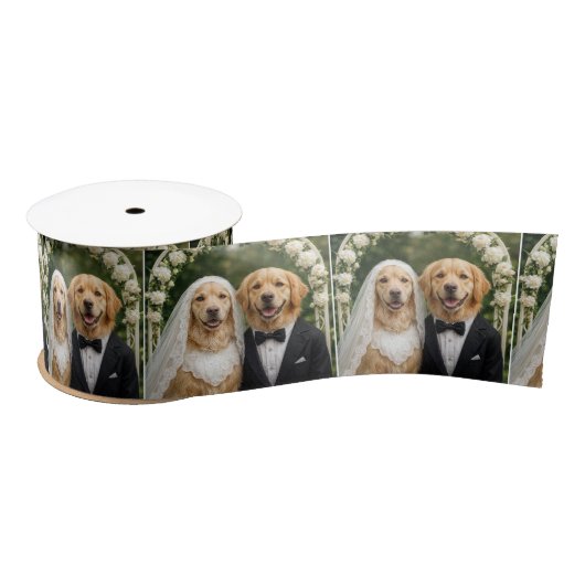 Golden Retriever Bride and Groom Portrait Satijnen Lint (Spoel)