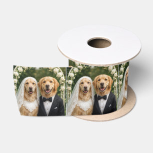 Golden Retriever Bruid en Bruidegom Portret Satijnen Lint