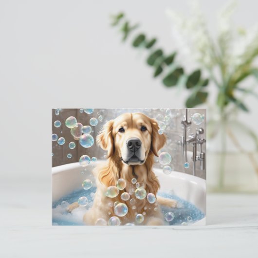 Golden Retriever Bubble Bath Briefkaart (Staand voorkant)