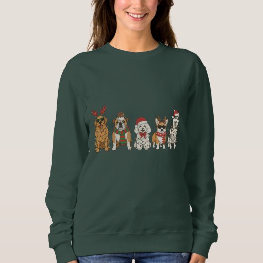 Golden Retriever Bulldog Corgi Husky in Christmas Trui (Voorkant)