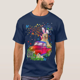 Golden Retriever Bunny Truck Hunting Eggs Tree Eas T-shirt