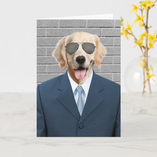 Golden Retriever Business Suit Kaart (Gele Bloem)
