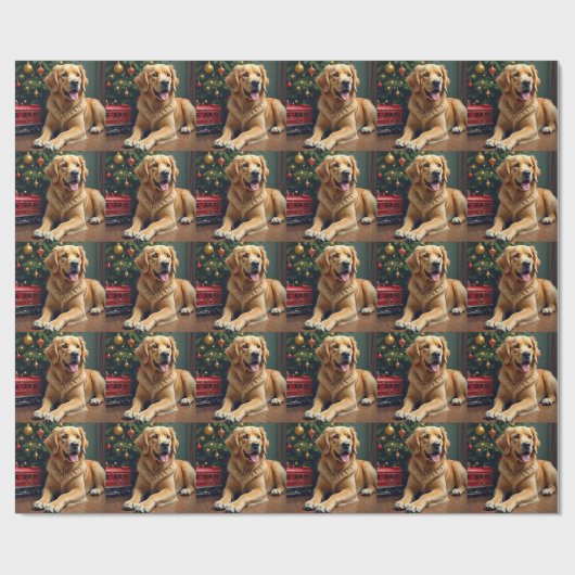 Golden Retriever by the Toy Train Christmas Cadeaupapier (Vlak)