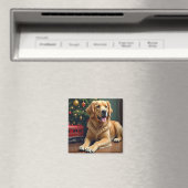Golden Retriever by the Toy Train Christmas Magneet (Insitu (Vaatwasser))