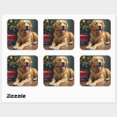 Golden Retriever by the Toy Train Christmas Vierkante Sticker (Vel)