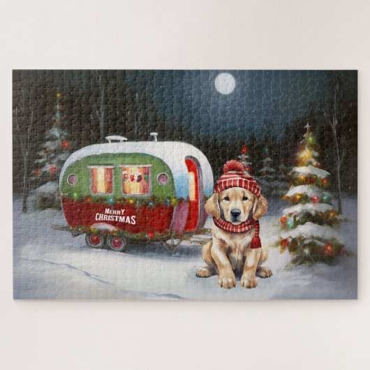 Golden Retriever Caravan Kerstavontuur Legpuzzel (Horizontaal)