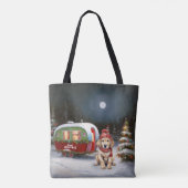 Golden Retriever Caravan Kerstavontuur Tote Bag (Achterkant)