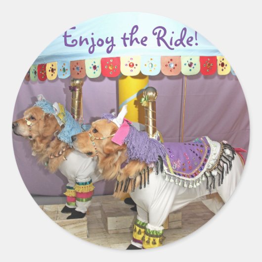 Golden Retriever Carousel Horses Ronde Sticker (Voorkant)