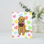 Golden Retriever Cartoon Hearts Briefkaart (Staand voorkant)