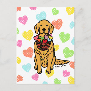 Golden Retriever Cartoon Hearts Briefkaart