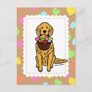 Golden Retriever Cartoon Hearts Briefkaart