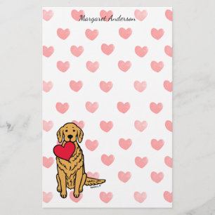 Golden Retriever Cartoon Hearts Briefpapier