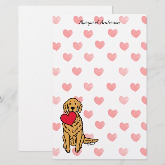 Golden Retriever Cartoon Hearts Briefpapier