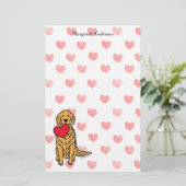 Golden Retriever Cartoon Hearts Briefpapier (Staand voorkant)