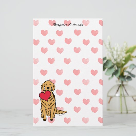 Golden Retriever Cartoon Hearts Briefpapier (Staand voorkant)