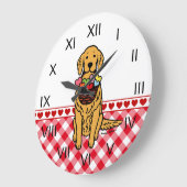 Golden Retriever Cartoon Hearts Grote Klok (Hoek)