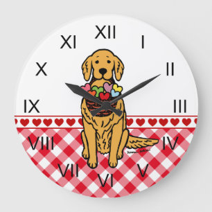 Golden Retriever Cartoon Hearts Grote Klok
