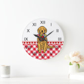 Golden Retriever Cartoon Hearts Grote Klok (Huis)