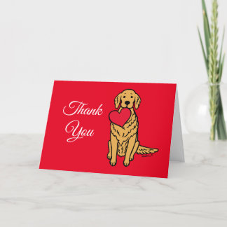 Golden Retriever Cartoon Red Heart Bedankkaart