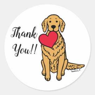 Golden Retriever Cartoon Red Heart Ronde Sticker