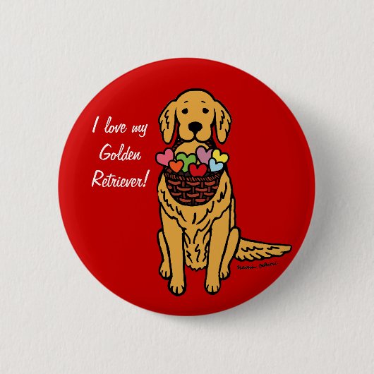 Golden Retriever Cartoon Ronde Button 5,7 Cm (Voorkant)