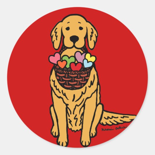 Golden Retriever Cartoon Ronde Sticker (Voorkant)