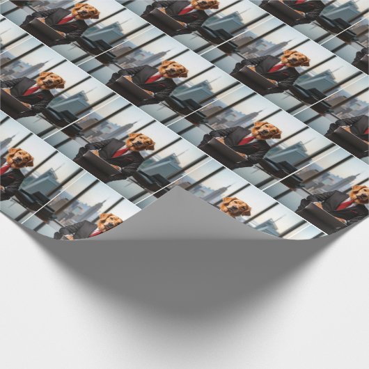 Golden Retriever CEO in een moderne Kantoor Cadeaupapier (Hoek)