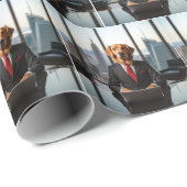 Golden Retriever CEO in een moderne Kantoor Cadeaupapier (Rol Hoek)
