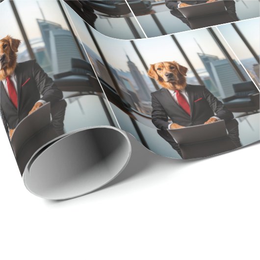Golden Retriever CEO in een moderne Kantoor Cadeaupapier (Rol Hoek)